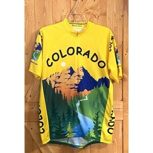 Cycling Jersey Colorado Rocky Mountains Yellow Free Spirit Wear Men's Size XL